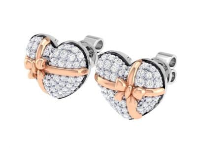 orecchini cuore e fiocco oro rosa e bianco orecchini cuore e fiocco oro rosa e bianco