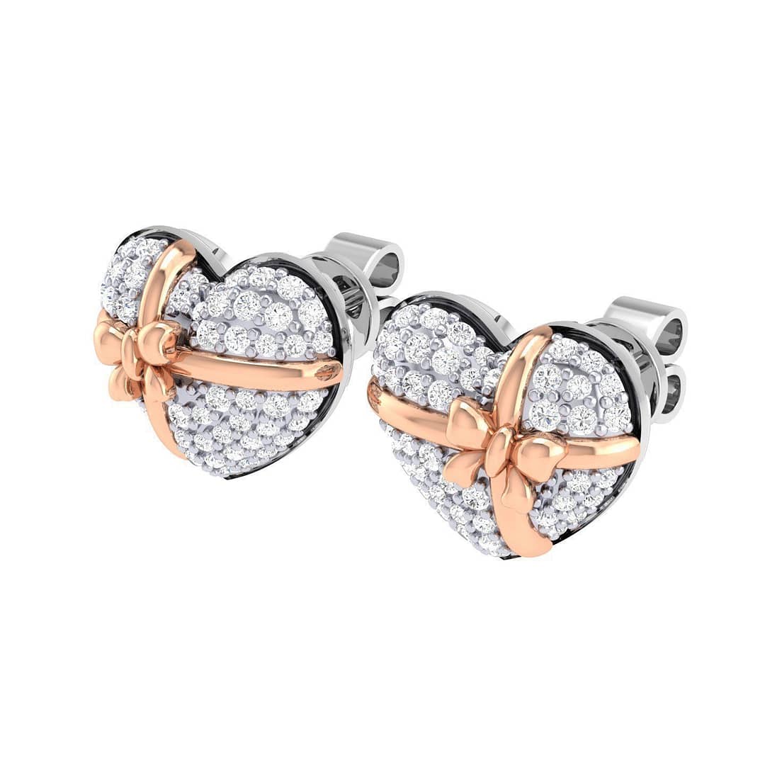 orecchini cuore e fiocco oro rosa e bianco