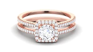 anello solitario quadrato con taglio brillante e pave